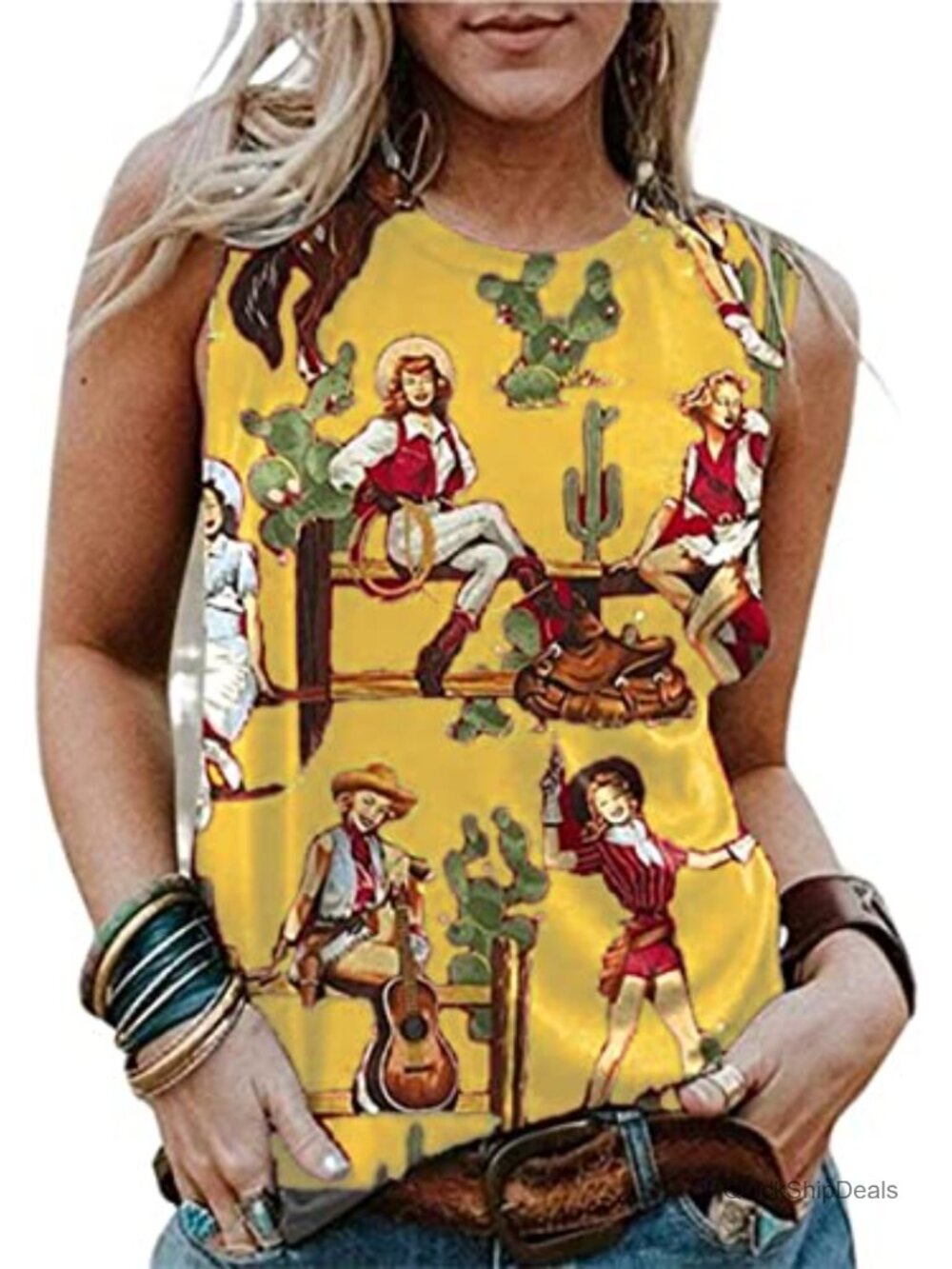 Western Cactus Horse Tank Top Cowgirl Vintage Graphic Vest